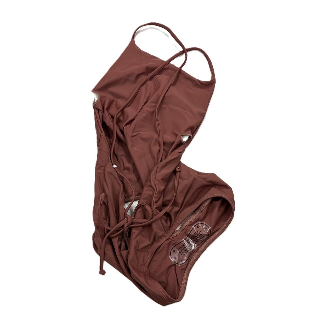 Women’s Open Back Tied Brown Leotard, Size M - Picture 7 of 9